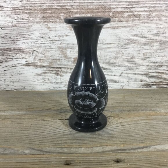 Black and Gray Marble Floral Etched Bud Vase – 5” Tall - Picture 1 of 7